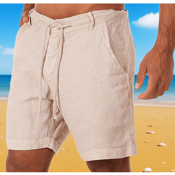 Maean Cotton Linen Shorts for Mens High Waist Loose Lightweight Summer Beach Shorts with Pockets