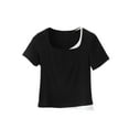 thumbnail image 1 of Maean Cotton Shirts for Womens Crop Tee Square Neck Short Sleeve Causal Tshirts Summer Slim Top, 1 of 3