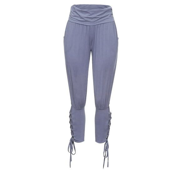 Maean Crop Pants for Women Summer Casual Slim Elastic Waist Pleated Ankle Cutout Leggings with Pockets