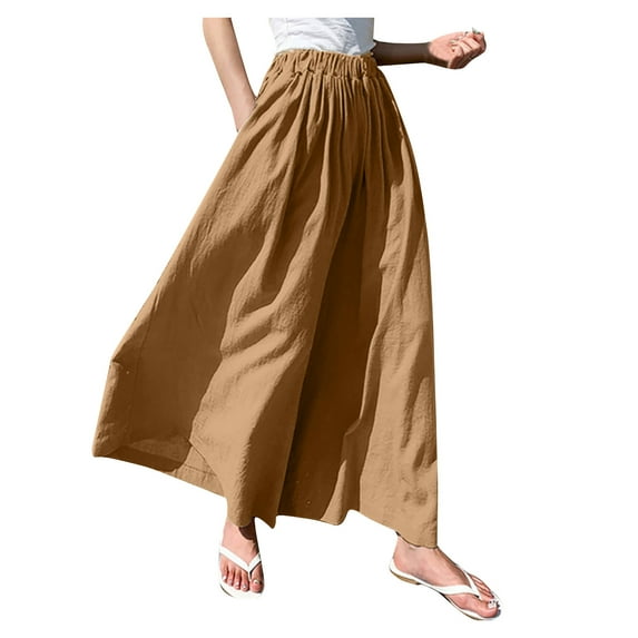 Maean Dress Pants for Women Summer Casual Elastic Waist Wide Leg Loose Pleated Skirt Trousers with Pockets