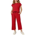thumbnail image 1 of Maean Girl's 2 Piece Set Cap Short Sleeve Tops and Wide Leg Pants Sweatpant with Pockets Summer Outfits, 1 of 7