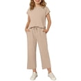 thumbnail image 1 of Maean Girl's 2 Piece Set Cap Short Sleeve Tops and Wide Leg Pants Sweatpant with Pockets Summer Outfits, 1 of 7