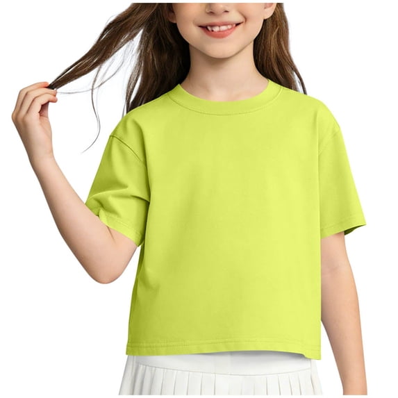 Maean Girl's Cotton Short Sleeve Tee Loose Casual Round Neck Solid Color Summer Basic Tshirts 2-15 Years