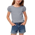 thumbnail image 1 of Maean Girls Basic Shirts Puff Sleeve Summer Top Casual Loose Crew Neck Solid Color Lightweight Tees Tops, 1 of 7