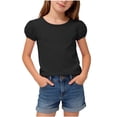 thumbnail image 1 of Maean Girls Basic Shirts Puff Sleeve Summer Top Casual Loose Crew Neck Solid Color Lightweight Tees Tops, 1 of 7