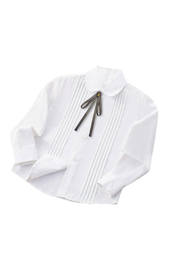 Girls Blouse Cotton Long Sleeve Button down Uniform Dressy Shirts Collared Tops for School