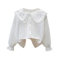 thumbnail image 1 of Maean Girls Blouse Ruffle Hem Collared Button down Long Sleeve Shirts Kids Cute Elegant Tops Outfits, 1 of 3