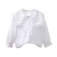 thumbnail image 1 of Maean Girls Blouse Ruffle Hem Collared Button down Long Sleeve Shirts Kids Cute Elegant Tops Outfits, 1 of 3