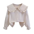 thumbnail image 1 of Maean Girls Blouse Ruffle Hem Collared Button down Long Sleeve Shirts Kids Cute Elegant Tops Outfits, 1 of 3