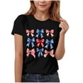 thumbnail image 1 of Maean Girls Bow Graphic Shirts Summer Short Sleeve Loose Tshirts Kids Cute Printed Independence Day Tee Tops, 1 of 4