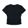 thumbnail image 1 of Maean Girls Cotton Tshirts Short Sleeve Crew Neck Ruched Tunic Tops Summer Causal Basic T Shirt, 1 of 2