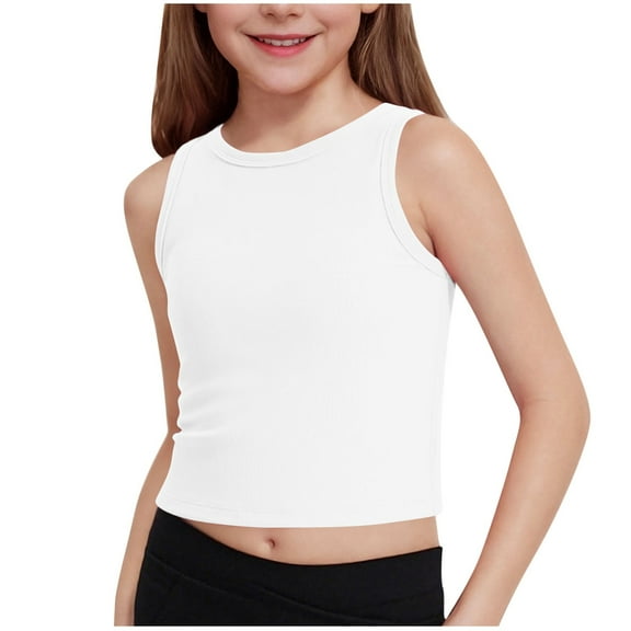 Maean Girls Crop Tank Tops Sleeveless Round Neck Basic Cute Athletic Dancewear Tanks 3-15 Years