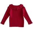 thumbnail image 1 of Maean Girls Cute Sweaters Ruffle Hem Neck Solid Color Ribbed Knitted Long Sleeve Pullover Sweater, 1 of 2
