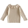 thumbnail image 1 of Maean Girls Cute Sweaters Ruffle Hem Neck Solid Color Ribbed Knitted Long Sleeve Pullover Sweater, 1 of 5