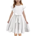 thumbnail image 1 of Maean Girls Dresses Ruffle Sleeve Dress A Line Flowy Pleated Tiered Casual Solid Color Party Dress 3-14 Years, 1 of 7
