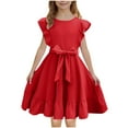 thumbnail image 1 of Maean Girls Dresses Ruffle Sleeve Dress A Line Flowy Pleated Tiered Casual Solid Color Party Dress 3-14 Years, 1 of 7