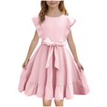 thumbnail image 1 of Maean Girls Dresses Ruffle Sleeve Dress A Line Flowy Pleated Tiered Casual Solid Color Party Dress 3-14 Years, 1 of 7