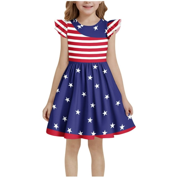 Maean Girls Independence Day Dress Ruffle Sleeve Sundress Toddler Summer Clothes Party Sleeveless Dresses