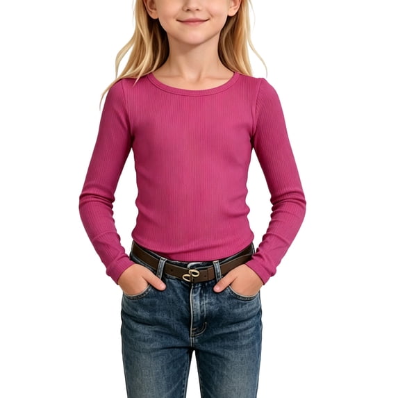 Maean Girls Long Sleeve Shirts Crewneck Ribbed Casual Stretchy Tops Tees Undershirts for Kids Toddler