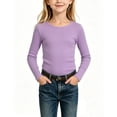 thumbnail image 1 of Maean Girls Long Sleeve Shirts Crewneck Ribbed Casual Stretchy Tops Tees Undershirts for Kids Toddler, 1 of 5