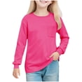 thumbnail image 1 of Maean Girls Long Sleeve Tops Basic Solid Color Crew Neck Loose Pullover Tshirt for Kids 5-14 Years, 1 of 7