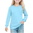 thumbnail image 1 of Maean Girls Long Sleeve Tops Basic Solid Color Crew Neck Loose Pullover Tshirt for Kids 5-14 Years, 1 of 7