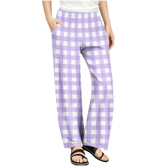 Maean Girls Lounge Pants Wide Leg High Waist Plaid Casual Pant Elastic Waist Sleepwear Clothes with Pockets