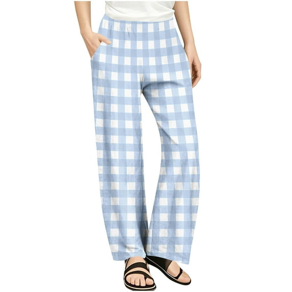 Maean Girls Lounge Pants Wide Leg High Waist Plaid Casual Pant Elastic Waist Sleepwear Clothes with Pockets