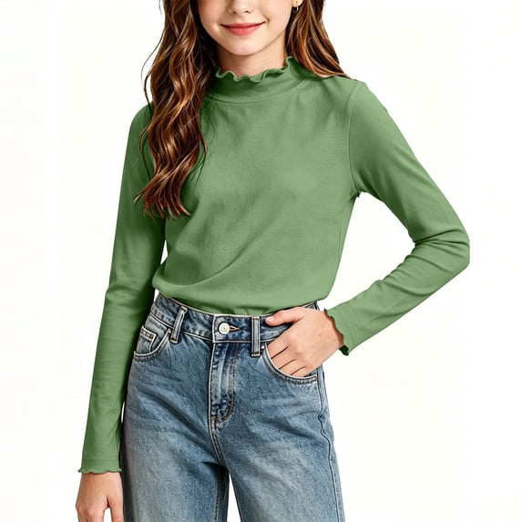 Maean Girls Mock Neck Long Sleeve Shirt Slim Lightweight Undershirts Casual Basic Tee Shirts Outfits