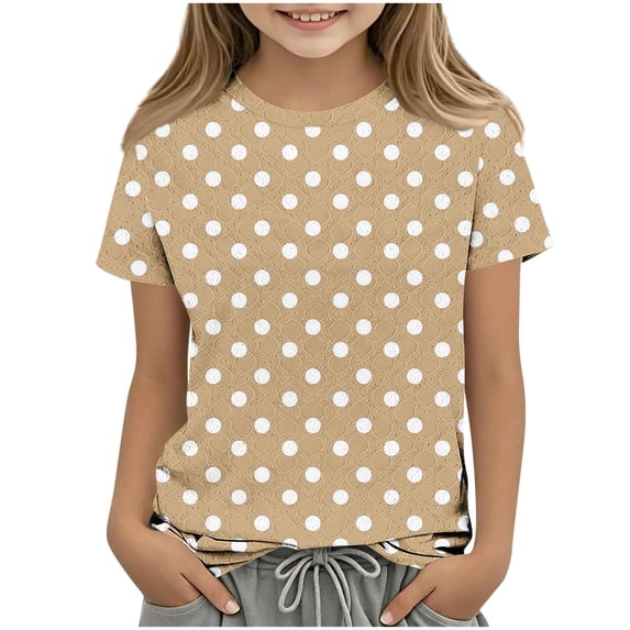 Maean Girls Polka Dot Tee Short Sleeve Top Crew Neck Casual Summer Kids Shirt Cute Blouse Tshirts