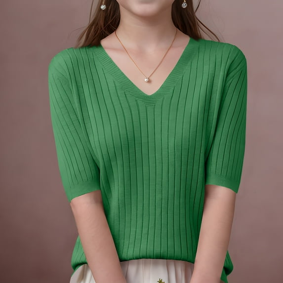 Maean Girls Shirt Short Sleeve Ribbed Lightweight V Neck Tops Girl Kids Summer Casual Blouses
