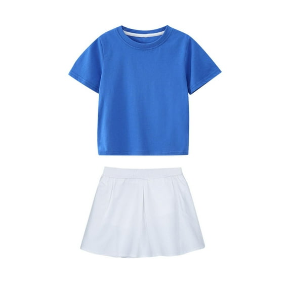 Maean Girls Skirts Set Cotton Short Sleeve Tops and Skirt Outfits Summer Sport Athletic Tracksuits 3 Piece