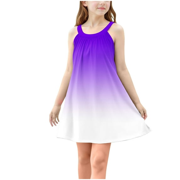 Maean Girls Sleeveless Shirts Dress Kids Summer Casual Crewneck Loose Beach Short Dresses 4-15 Years
