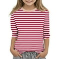 thumbnail image 1 of Maean Girls Striped Shirts 3/4 Sleeve Casual Basic Crewneck Tshirts Kids Girl Tunic Tops for 3-12 Years, 1 of 5
