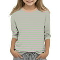 thumbnail image 1 of Maean Girls Striped Shirts 3/4 Sleeve Round Neck Causal Pullover Kids Girl Trendy Tshirts Tops, 1 of 5