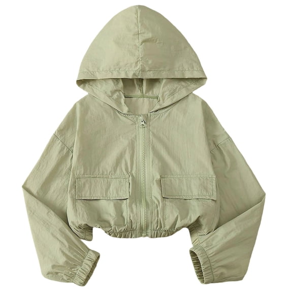 Maean Girls Summer Lightweight Jacket Sun Protection Long Sleeve Jackets Zippered Hooded Outerwear Tops with Pocket