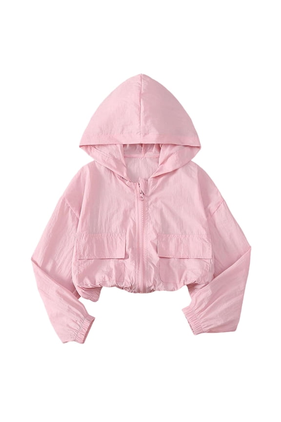 Girls Summer Lightweight Jacket Sun Protection Long Sleeve Jackets Zippered Hooded Outerwear Tops with Pocket