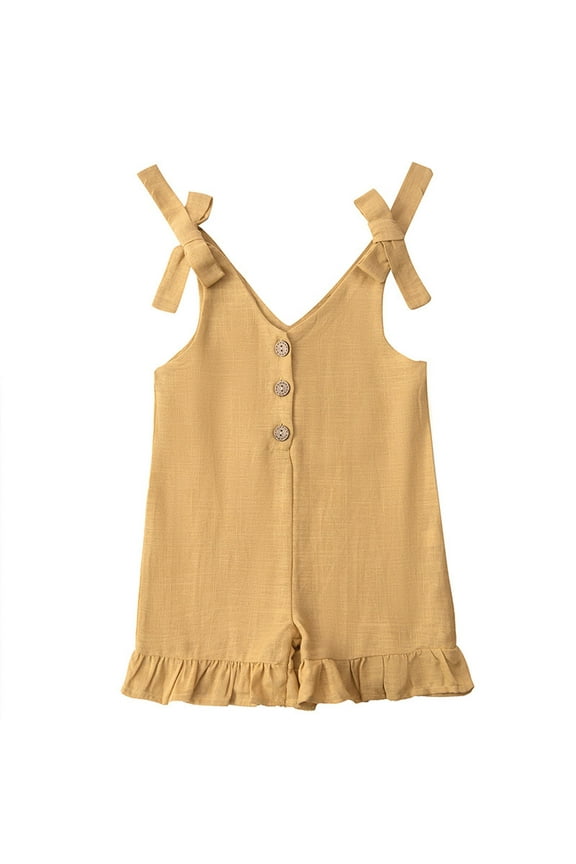 Girls Summer Romper Sleeveless Adjustable Tie up Strap Ruffle Short Jumpsuits for 1-6 Years