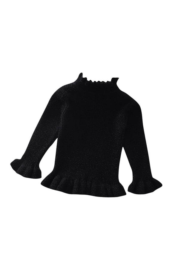 Girls Sweaters Ruffle Turtleneck Bottom Slim Fitting Stretch Knitted Sweater Fall Winter Warm Tops