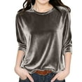 thumbnail image 1 of Maean Girls Velvet Top 3/4 Sleeve Blouses Christmas Fashion Shirts Solid Color Round Neck Fall Clothes, 1 of 5