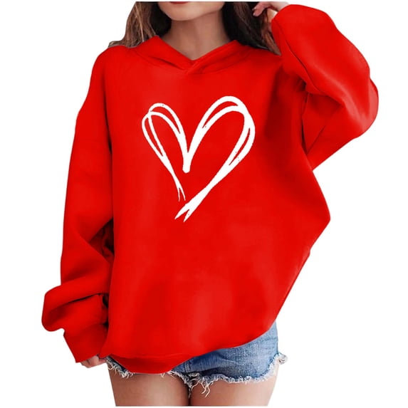 Maean Heart Sweatshirt for Girls Hooded Graphic Pullover Sweatshirts Cute Spring Long Sleeve Tops