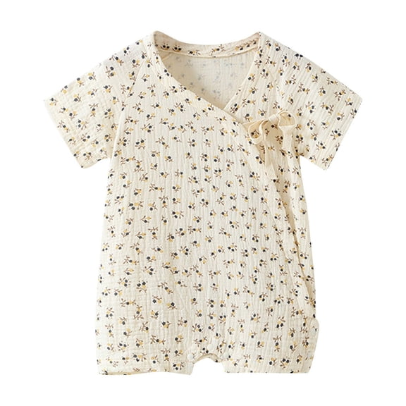 Maean Infant Baby Girls Boys Bodysuit Side Snap Bow Knot Printed Short Sleeve Romper Baby Outfits Clothes for Toddler