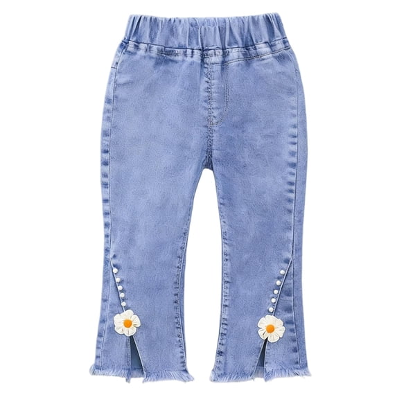 Maean Jeans for Little Girls Elastic High Waist Flare Leg Cute Bow Pants Casual Trendy Denim Pants