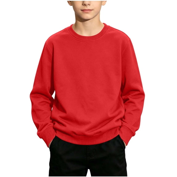Maean Kid's Long Sleeve Sweatshirts Round Neck Solid Color Lightweight Pullover Sweatshirt Shirts Boys Girls