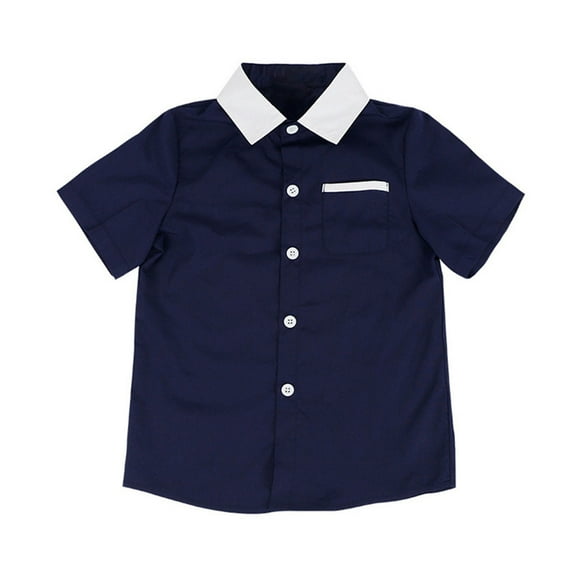 Maean Kids Boys Short Sleeve Shirts School Uniform Button Neck Collared Dress Shirt Tops for 3-11 Years