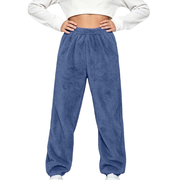 Maean Kids Fleece Jogger Pants Sherpa Fuzzy Elastic Waist Fall Winter Warm Soft Loungewear Bottoms