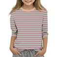 thumbnail image 1 of Maean Kids Girls 3/4 Sleeve Cotton Shirts Striped Printed Round Neck Causal Pullover Tshirts Tops, 1 of 5