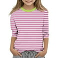 thumbnail image 1 of Maean Kids Girls 3/4 Sleeve Cotton Shirts Striped Printed Round Neck Causal Pullover Tshirts Tops, 1 of 5