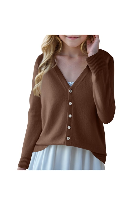 Kids Girls Cardigan Sweaters Lightweight Long Sleeve School Uniform Ribbed Knit Girl Coat 6-16T