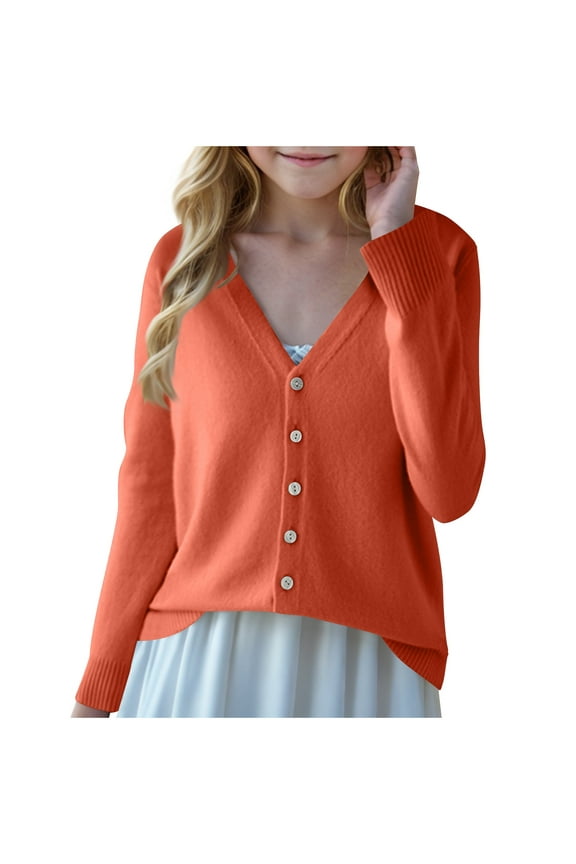 Kids Girls Cardigan Sweaters Lightweight Long Sleeve School Uniform Ribbed Knit Girl Coat 6-16T